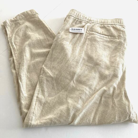 NWT Old Navy Womens XXL Beige Linen Blend Straight Taper Pants Lagenlook Beachy - Picture 1 of 11